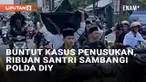 Gabungan santri Nahdlatul Ulama (NU) di Daerah Istimewa Yogyakarta gelar unjuk rasa di Polda DIY (29/10/2024). Peserta aksi memprotes peredaran miras yang marak di Yogyakarta hingga belakangan diduga jadi penyebab penusukan pada santri Pesantren Krap...