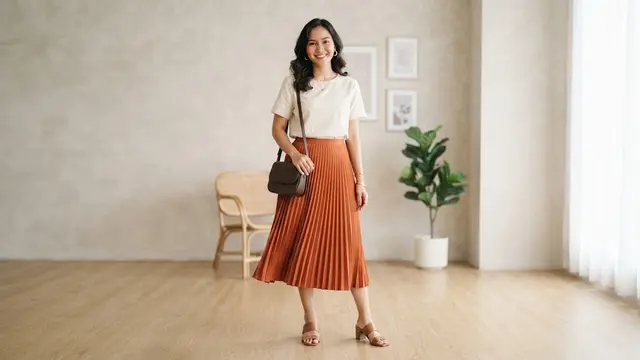 Cara tampil elegan tanpa pakaian mahal dan ini pilihan yang cocok untuk masing-masing zodiak yakni Taurus blus katun dengan rok midi