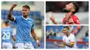 Liga Italia 2021/2022 yang baru menyelesaikan pekan kedua diwarnai aroma persaingan dua tim ibu kota, Lazio dan AS Roma dalam daftar top skor sementara. Striker Lazio, Ciro Immobile ditempel ketat gelandang AS Roma, Jordan Veretout. Berikut daftar lengkapnya. (Foto: Kolase AP)