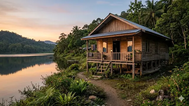 Inspirasi Rumah Hemat Biaya di Desa Pinggir Danau Kecil