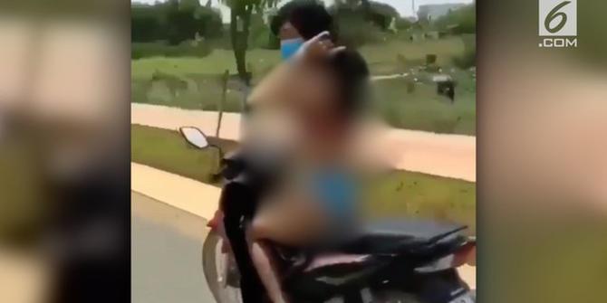 VIDEO: Heboh, 'Wanita' Berbikini Naik Motor