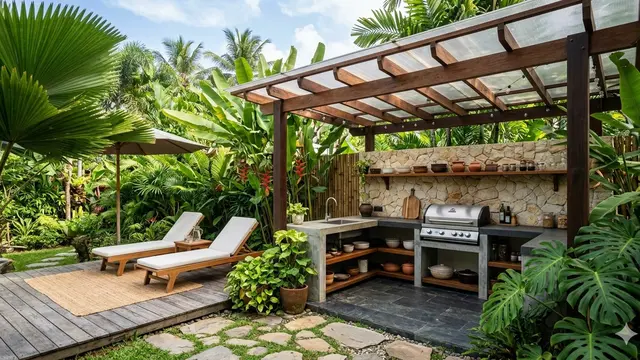 Ide Taman Belakang dengan Dapur L-Shape (Foto: Gemini AI)