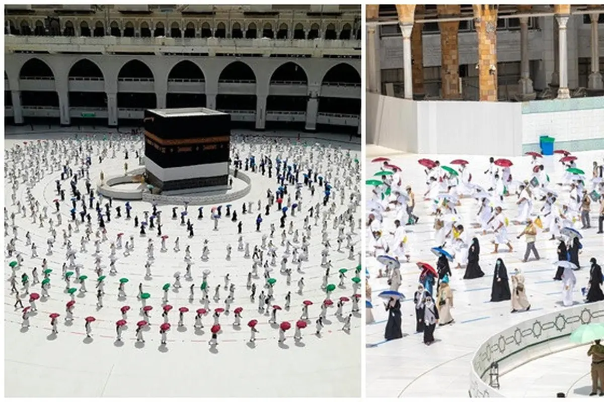 6 Potret Tawaf Jaga Jarak Pelaksaanan Ibadah Haji 2020, Terapkan Protokol Kesehatan