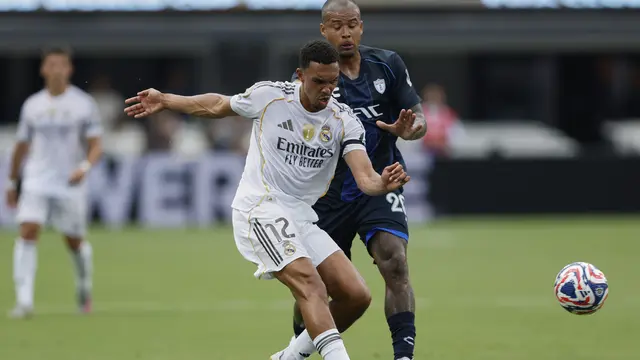 Aksi Trent Alexander-Arnold di laga Real Madrid vs Pachuca di Piala Dunia Antarklub 2025, Senin (23/06/2025)