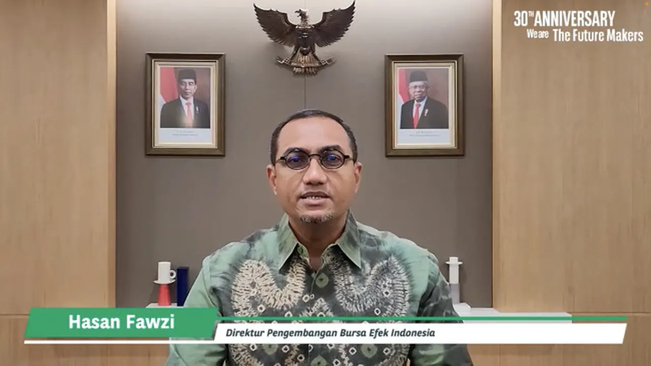 Direktur Pengembangan BEI, Hasan Fawzi saat konferensi pers 30 Tahun PT BNP Paribas AM, Selasa (28/6/2022). (Foto: tangkapan layar/Pipit I.R)