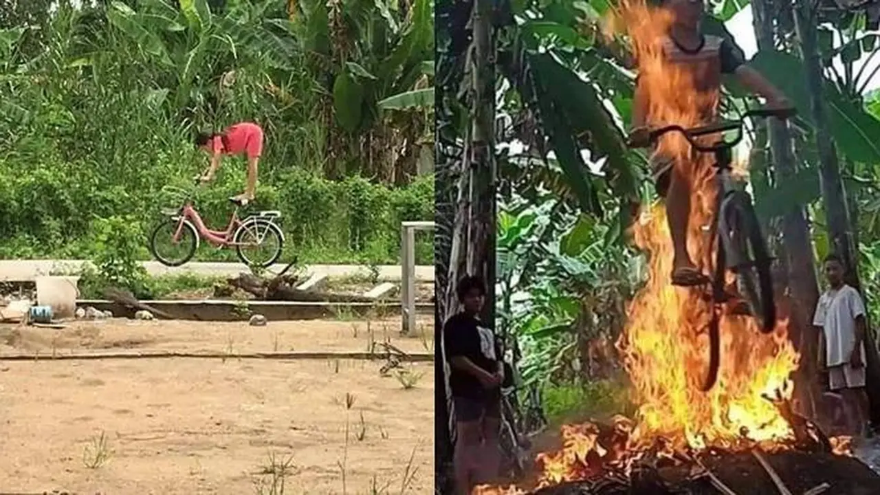 Sambil Atraksi, Ini 7 Potret Nyeleneh Orang saat Naik Sepeda Kocak