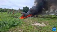 Lokasi jatuhnya helikopter polisi di Provinsi Prachuap Khiri Khan, Thailand, 24 Mei 2025. (Xinhua)