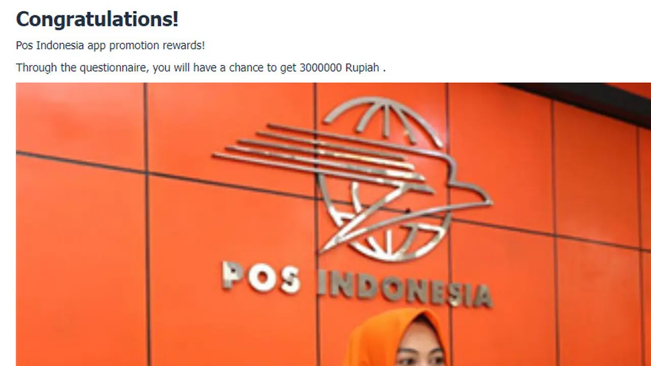 Tangkapan layar hoaks pembagian hadiah dengan syarat mengisi kuesioner
