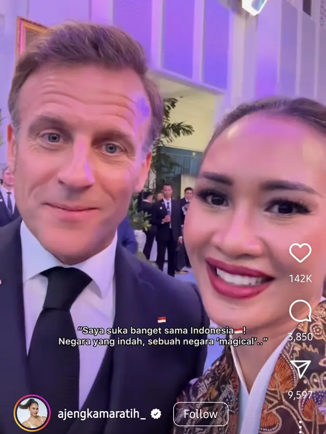 Ajeng Kamaratih bersama Presiden Prancis, Emmanuel Macron. (Instagram/ ajengkamaratih_)