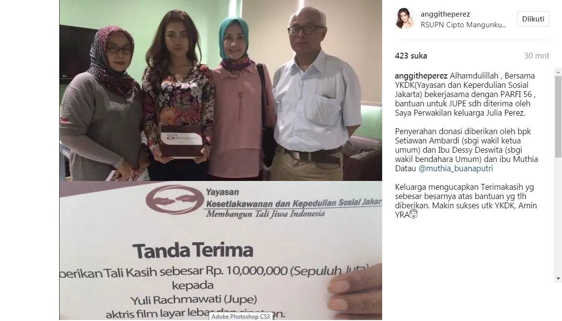 Julia Perez mendapat donasi dari YKDK Jakarta (Foto: Instagram)