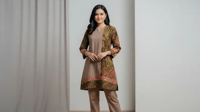 Tunik Batik Kombinasi Polos yang Modern