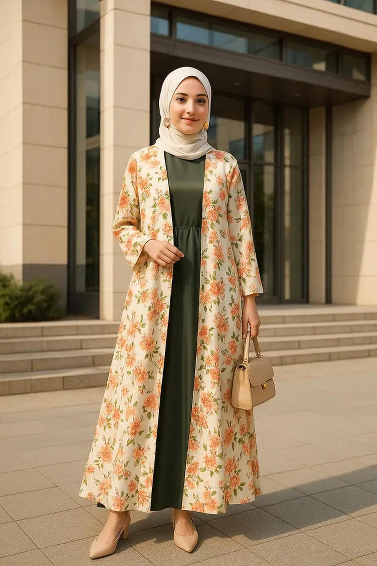 7 Model Gamis dengan Outer Motif Bunga