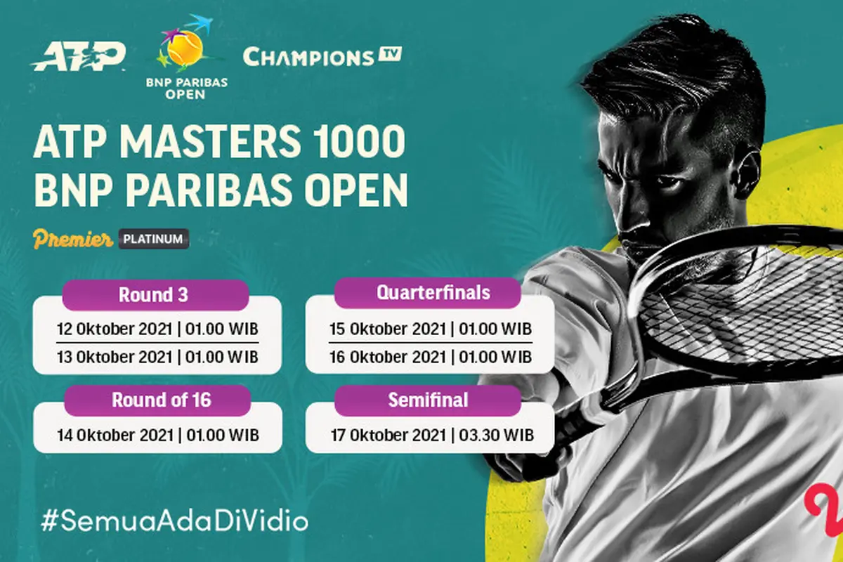 Jadwal dan Live Streaming ATP BNP Paribas Open Indian Wells 2021 di Vidio Pekan Ini