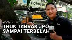 Truk Bawa Ekskavator Tabrak JPO Sampai Terbelah