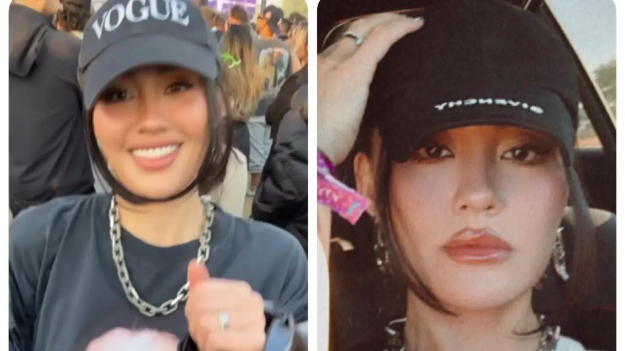Gaya Agnez Mo Serba Balenciaga saat  Nonton Konser Coachella