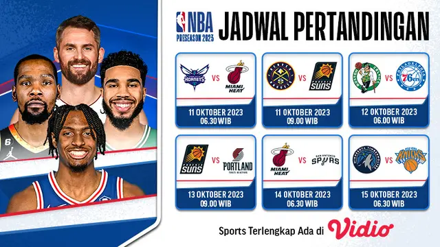 Jadwal dan Link Streaming NBA Pre Season 2023 di Vidio