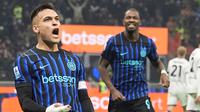Selebrasi Lautaro Martinez dalam laga Liga Italia antara Inter Milan vs Bologna, Senin (5/1/2026). (Spada/LaPresse via AP)
