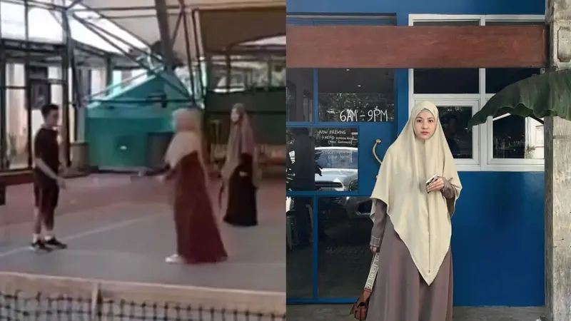 Natasha Rizky tetap pakai gamis saat main tenis bersama teman-temannya