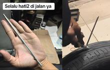 Sangat sial! Roda mobil menjadi kempis karena terkena besi panjang, terasa seperti tertusuk paku bumi.