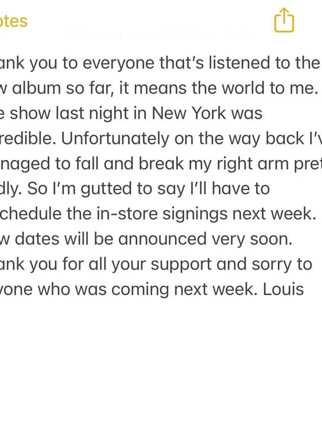 Unggahan Louis Tomlinson soal tangannya yang patah. (Instagram/ louist91)