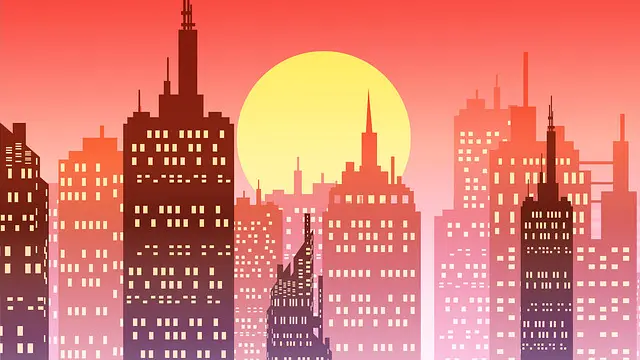 Ilustrasi langit sore di kantor