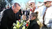 Presiden Turki Recep Tayyip Erdogan saat menyambangi Trakia Barat, Yunani, pada Desember 2017. (K. Ozer/AFP)
