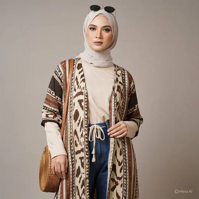 Long Outer Tribal dengan Kulot Polos