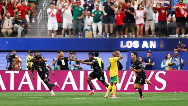 Selebrasi pemain Kanada saat mencetak gol di menit akhir ke gawang Afrika Selatan di babak 32 besar Piala Dunia 2026