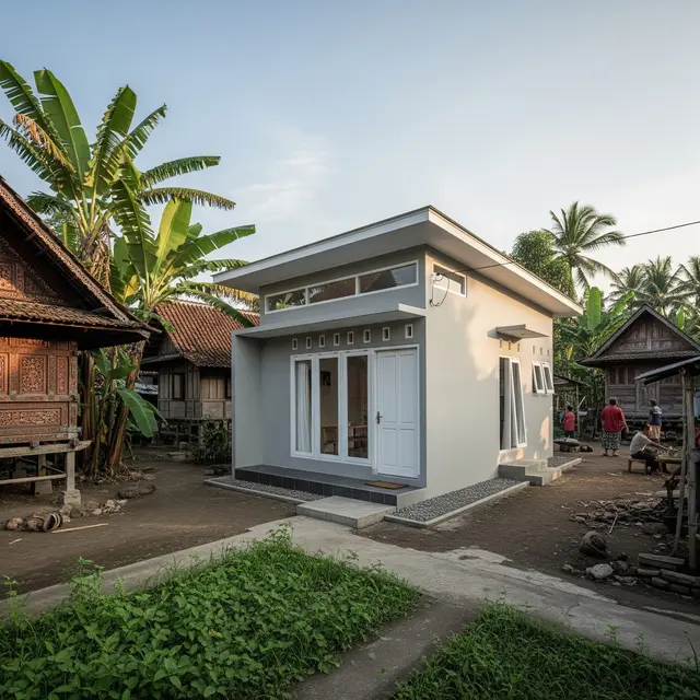 Warna Cat Rumah Kecil di Desa Ini Bikin Hunian Tampak Luas dan Estetik (Image by Gemini AI)