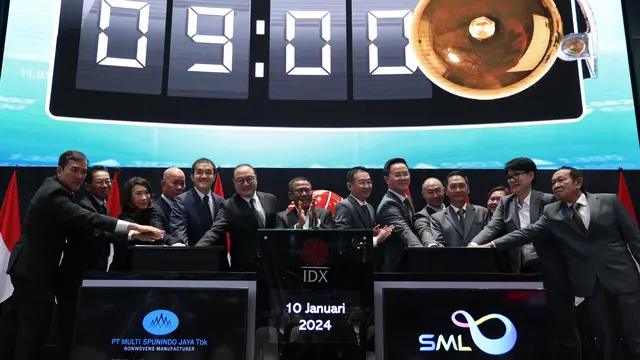 Pencatatan perdana saham PT Multi Spunindo Jaya Tbk (MSJA) dan PT Sinergi Multi Lestarindo Tbk (SMLE), Rabu (10/1/2024). (Foto: BEI)