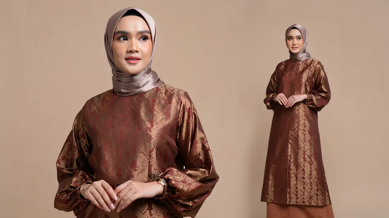 Model Gamis Brokat Kombinasi Satin Lengan Balon untuk Pesta/Ilustrasi gambar oleh AI