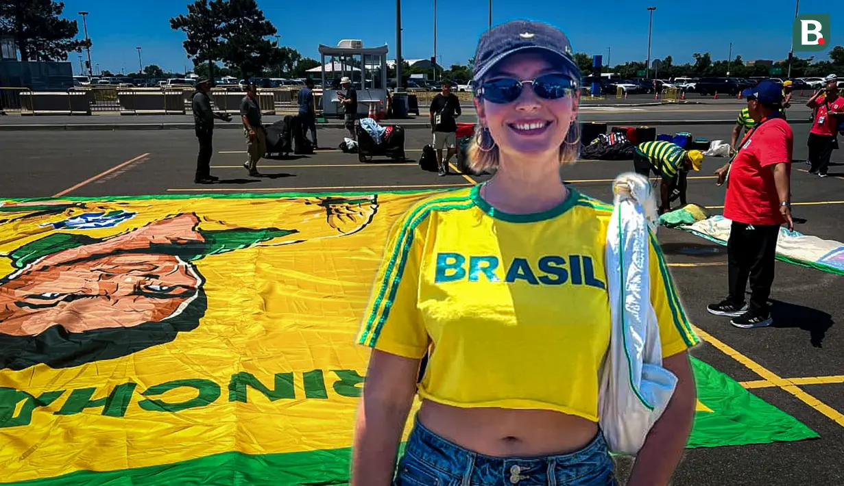 Suporter Brasil sudah ramai di New York New Jersey Stadium enam jam sebelum pertandingan pertama Brasil di Piala Dunia 2026 pada Minggu (14/06/2026) dini hari WIB. (Bola.com/Hery Kurniawan)