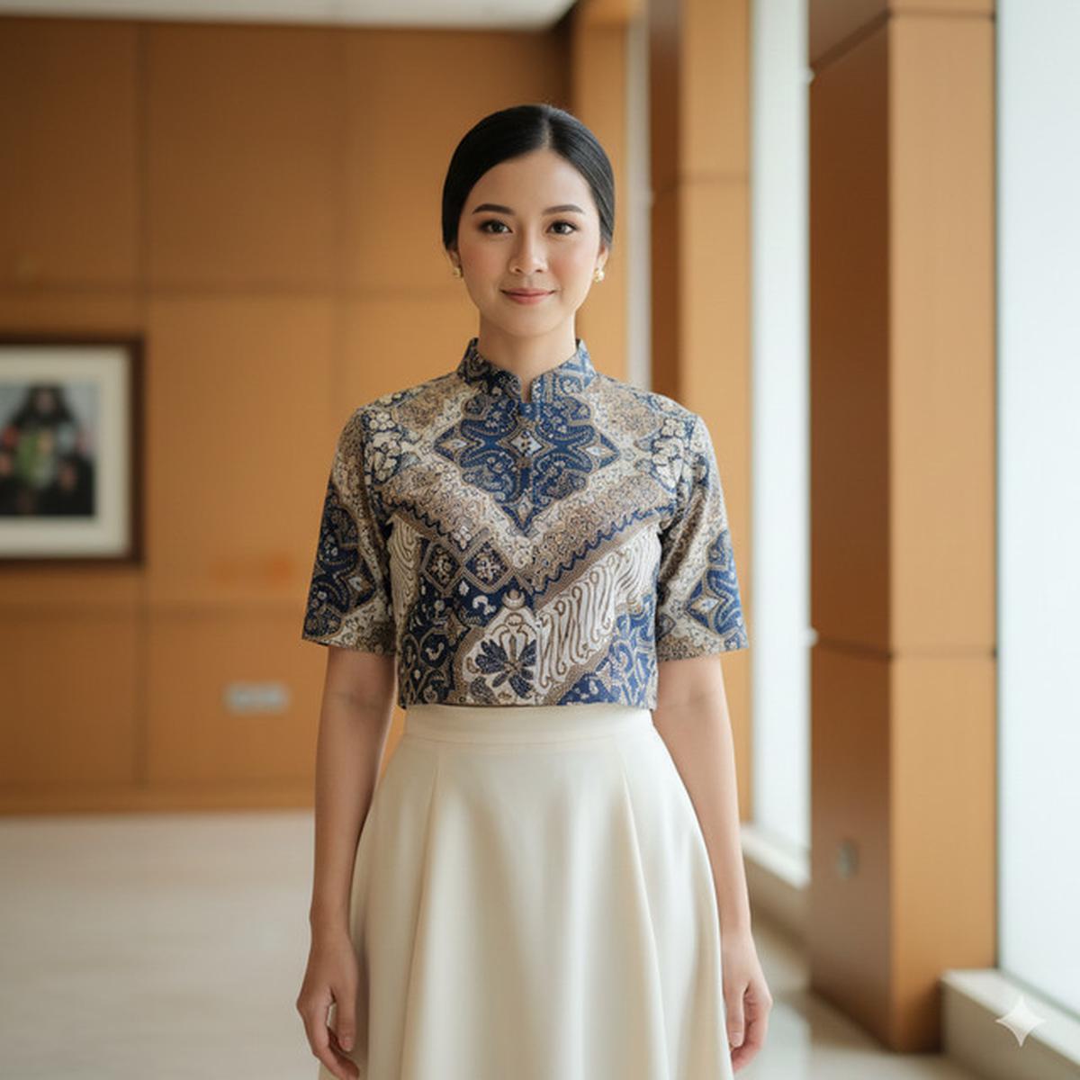 Model Atasan Batik Crop Cut dengan Rok High Waist