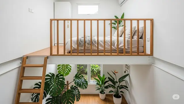 Rumah Sederhana dengan Mezzanine untuk Kamar Tidur Loft Gaya Minimalis