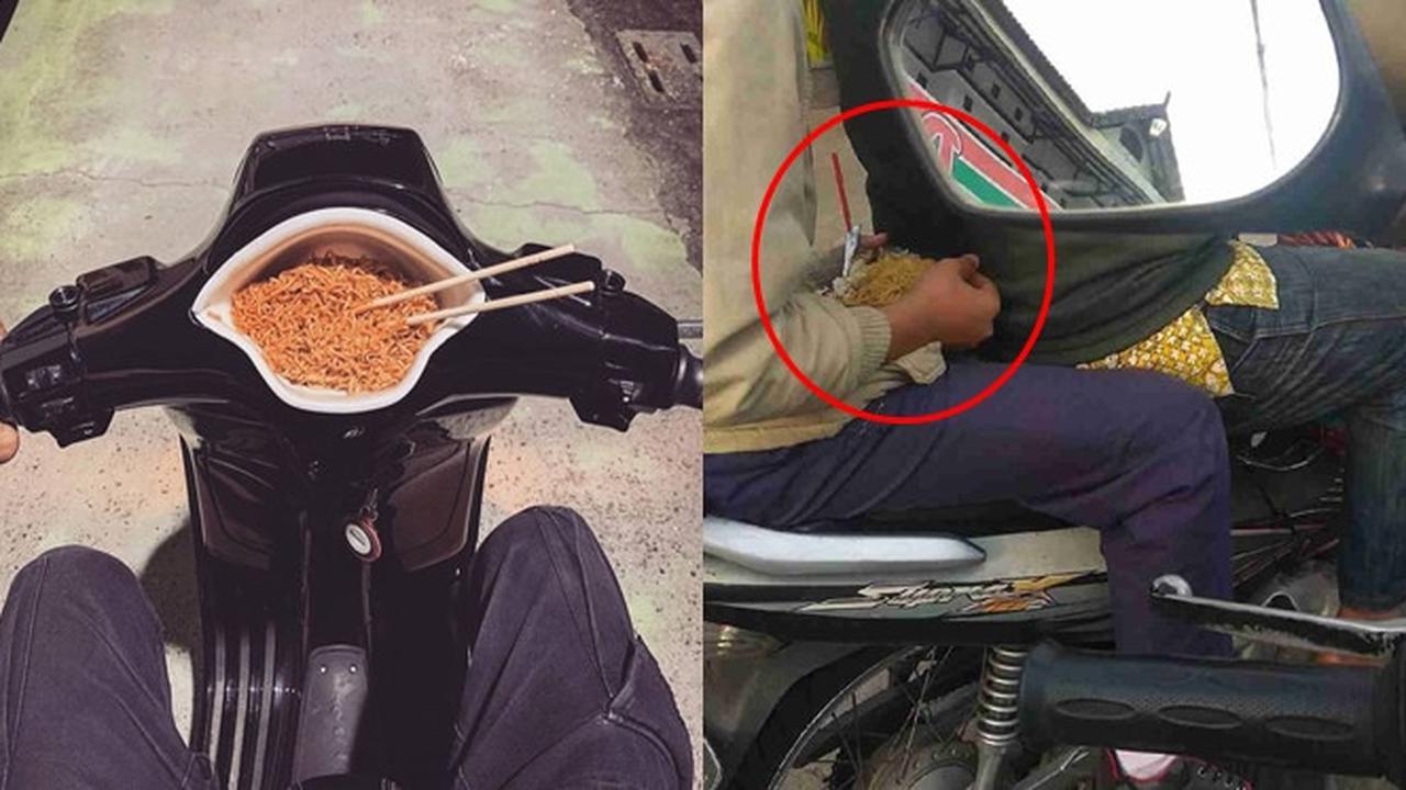 6 Aksi Nyeleneh Orang Makan di Motor Ini Bikin Tepuk Jidat