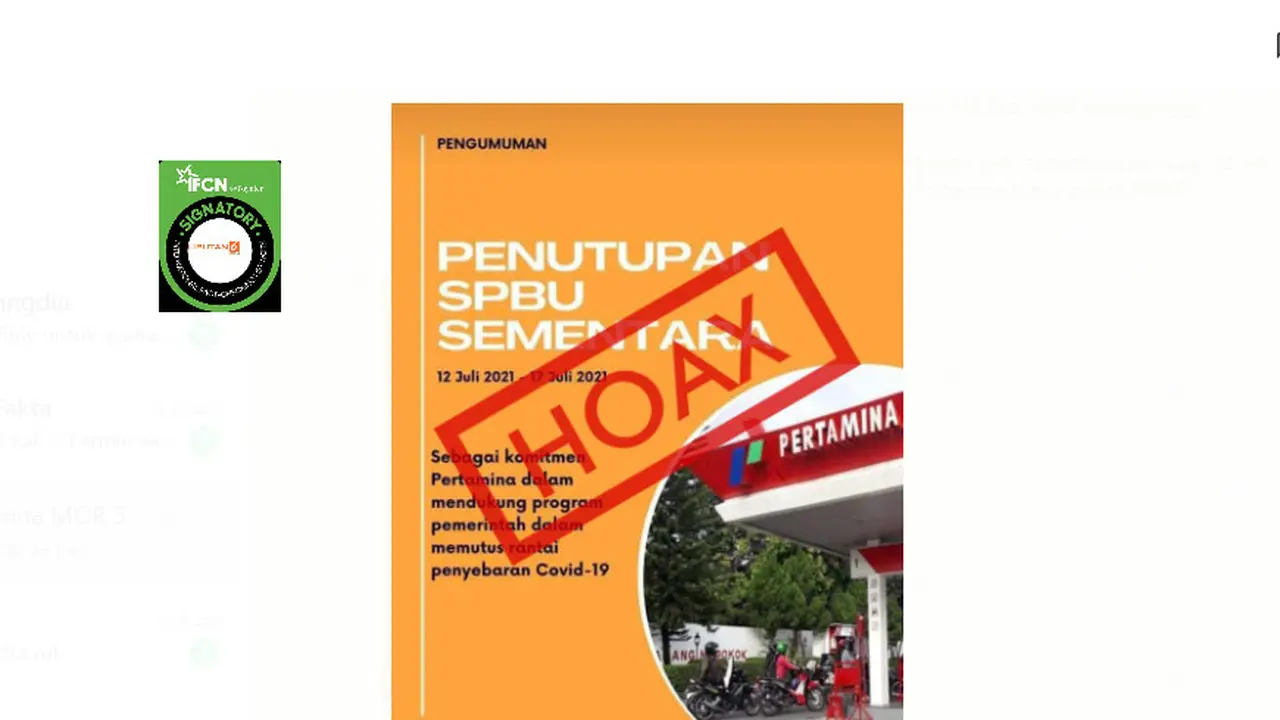 Cek Fakta Liputan6.com menelusuri informasi Pertamina tutup SPBU untuk putus penyebaran Covid-19