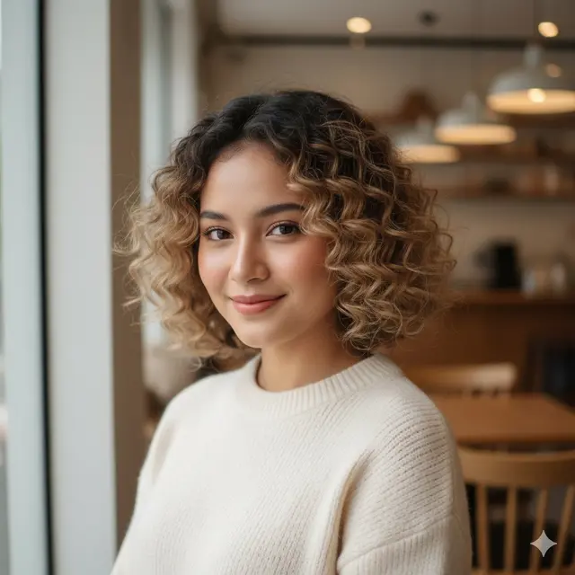 Model Rambut Sebahu Ikal Natural untuk Wajah Bulat