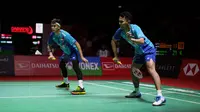 Pebulutangkis ganda putra Indonesia, Fajar Alfian/Muhammad Rian Ardianto bertanding melawan pebulutangkis ganda putra Hong Kong, Chang Ko-Chi/Po Li-Wei pada laga 16 besar Indonesia Masters 2023 di Istora Senayan, Jakarta, Kamis (26/01/2023). Fajar Alfian/Muhammad Rian Ardianto menang rubber game 13-21, 21-9 dan 21-14. (Bola.com/Bagaskara Lazuardi)