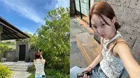 Nayeon Twice tampil Nayeon Twice saat liburan di Bali tampil kasual dengan kaus dan aksesori topi. (Dok: Instagram https://www.instagram.com/nayeonyny?igsh=MW5nb3cxb3ZwNG9qdg==)
