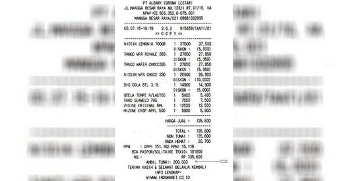 Donasi di minimarket tak dicantumkan dalam struk pembelian