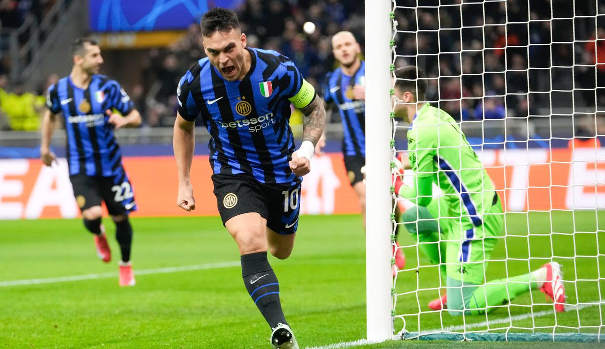 Lautaro Martinez menjadi bintang dalam laga Inter Milan vs AS Monaco di Liga Champions. (AP Photo/Luca Bruno)