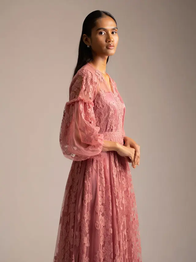 Longdress Kombinasi Brokat Lengan Balon
