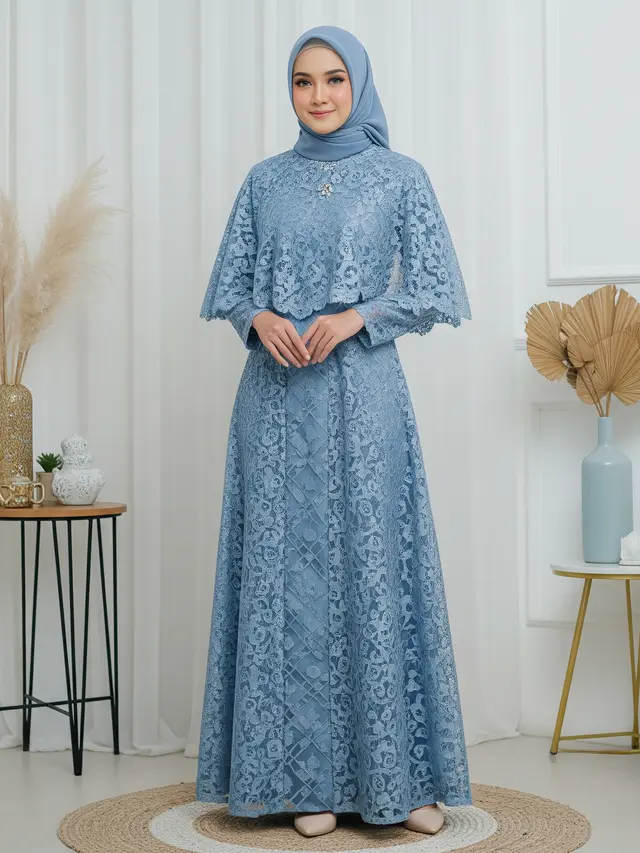 Model Gamis Batik Brokat Motif Elegan 2026 untuk Hijabers Model Cape