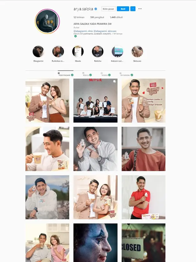 Akun Instagram Arya Saloka. (Instagram @arya.saloka)