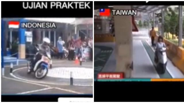Begini bedanya orang tes ujian SIM C di Indoensia vs Taiwan. (Sumber: Twitter/txtdrbekasi)