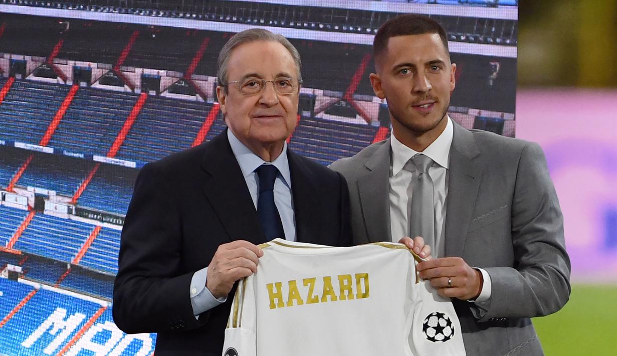 Eden Hazard. Real Madrid mendatangkannya dari Chelsea pada awal musim 2019/2020 dengan mahar 100 juta euro, meskipun beberapa sumber meyakini nilainya mencapai 160 juta euro. Hingga kini, performa terbaiknya masih belum terlihat ditambah sering didera cedera. (AFP/Gabriel Bouys)