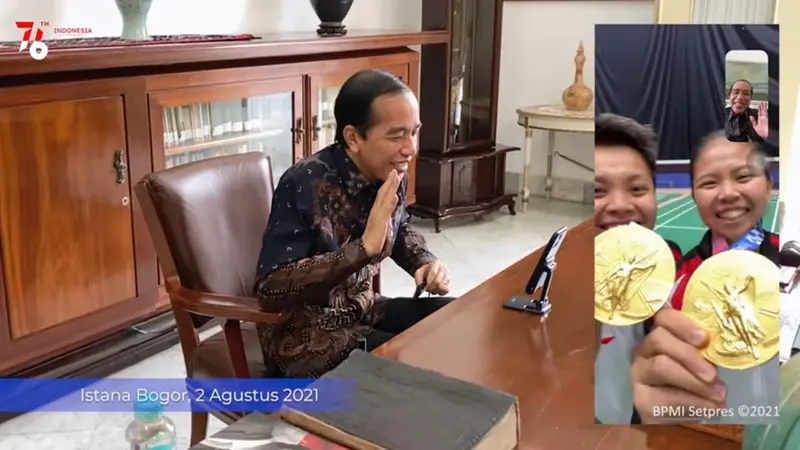 Presiden Jokowi Video Call Greysia Polii/Apriyani Rahayu.