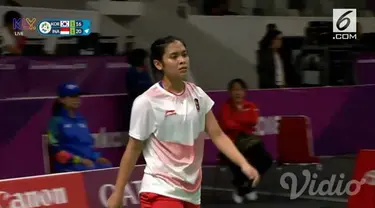 Gregoria Mariska Tunjung menyumbang poin pertama untuk tim putri Indonesia di perempat final cabang olahraga bulu tangkis beregu Asian Games 2018. Gregoria mengalahkan tunggal putri pertama Korea, Sung Ji Hyun.