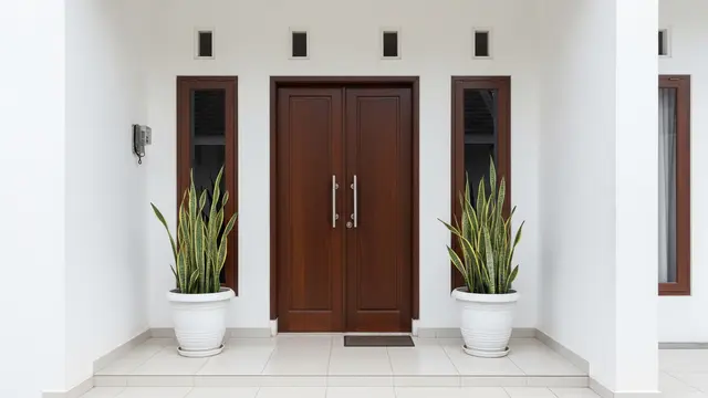 Teras Kecil dengan Dua Pot Simetris