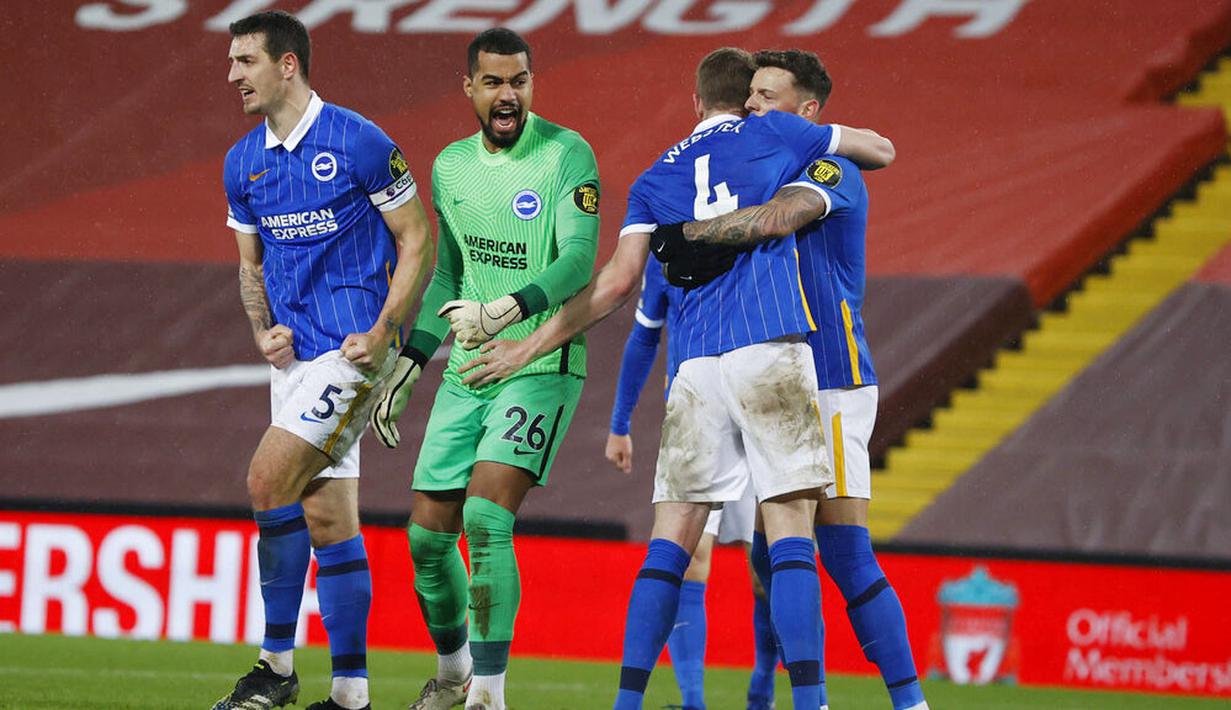 Sedangkan di sisi tim tamu, kemenangan lawan Liverpool ini menjadi bekal yang bagus untuk tim besutan Graham Potter yang sedang menghindari zona degradasi. (Phil Noble/Pool via AP)